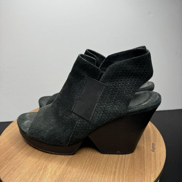 Eileen Fisher  open toe Womens Black Leather Block Heel Slingback Size 9 - Picture 8 of 10